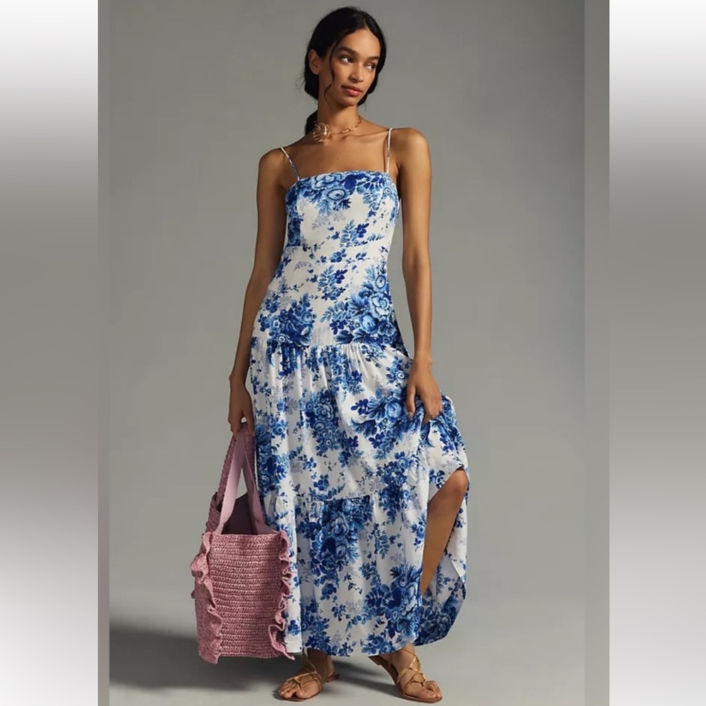 Anthropologie Blue Toile Drop Waist Maxi 2x
New without tag!